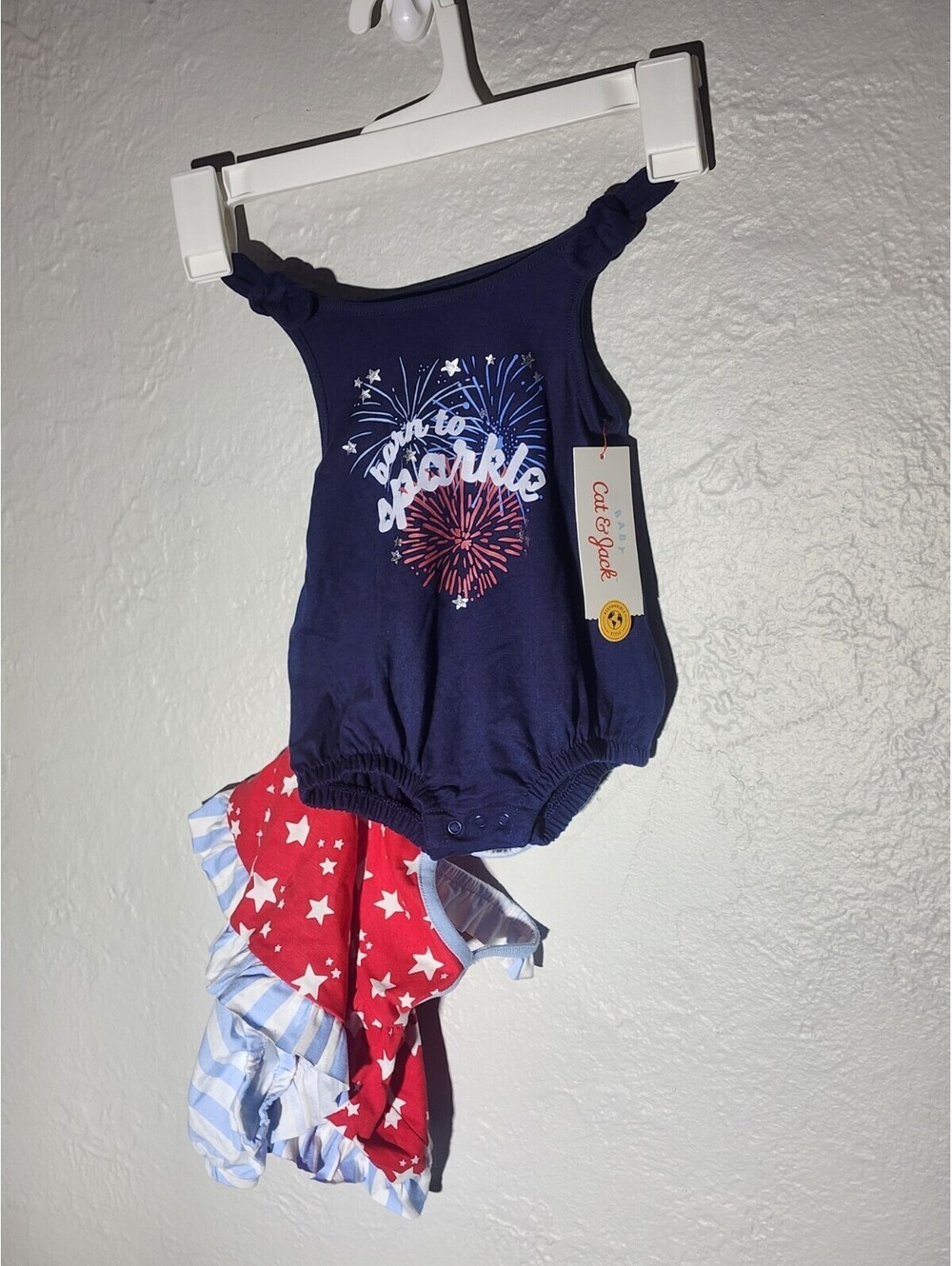 Baby Cat & Jack 2pc Summer Bodysuit Romper Stars Born to Sparkle Size 0-3M